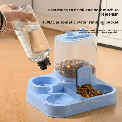 Pet Feeder. Dual Food Bowl All-in-One, Automatic Food/Water Dispenser. Large Capacity Food Storage Dispenser.