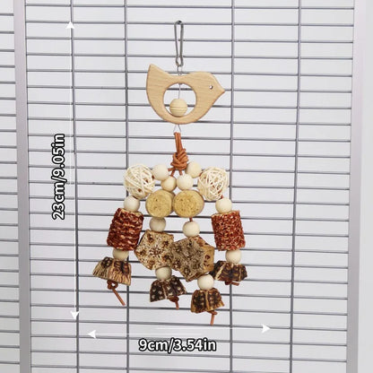 Bird Parrot Toy. Wooden Animal Shaped Rattan Ball.  Pine Cone, Corn, Wood Flower Slice. Gnawing Puzzle, Relieving Bird Toys