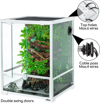 30 Gallon Glass Reptile Terrarium with Double Hinge Door, Ideal for Bearded Dragons and Snakes