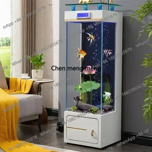 M07 Floor Fish Tank Aquarium. Ecological Wall Gold Crystal Super White Glass