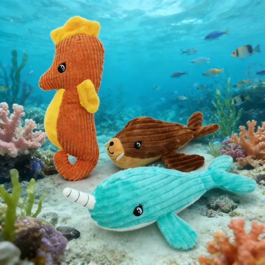 Cute Animal Safe Dog Touch Toys. Resistant Marine Animals. Indestructible Plush Tooth Chew. Dog Play Toy With Squeake.r