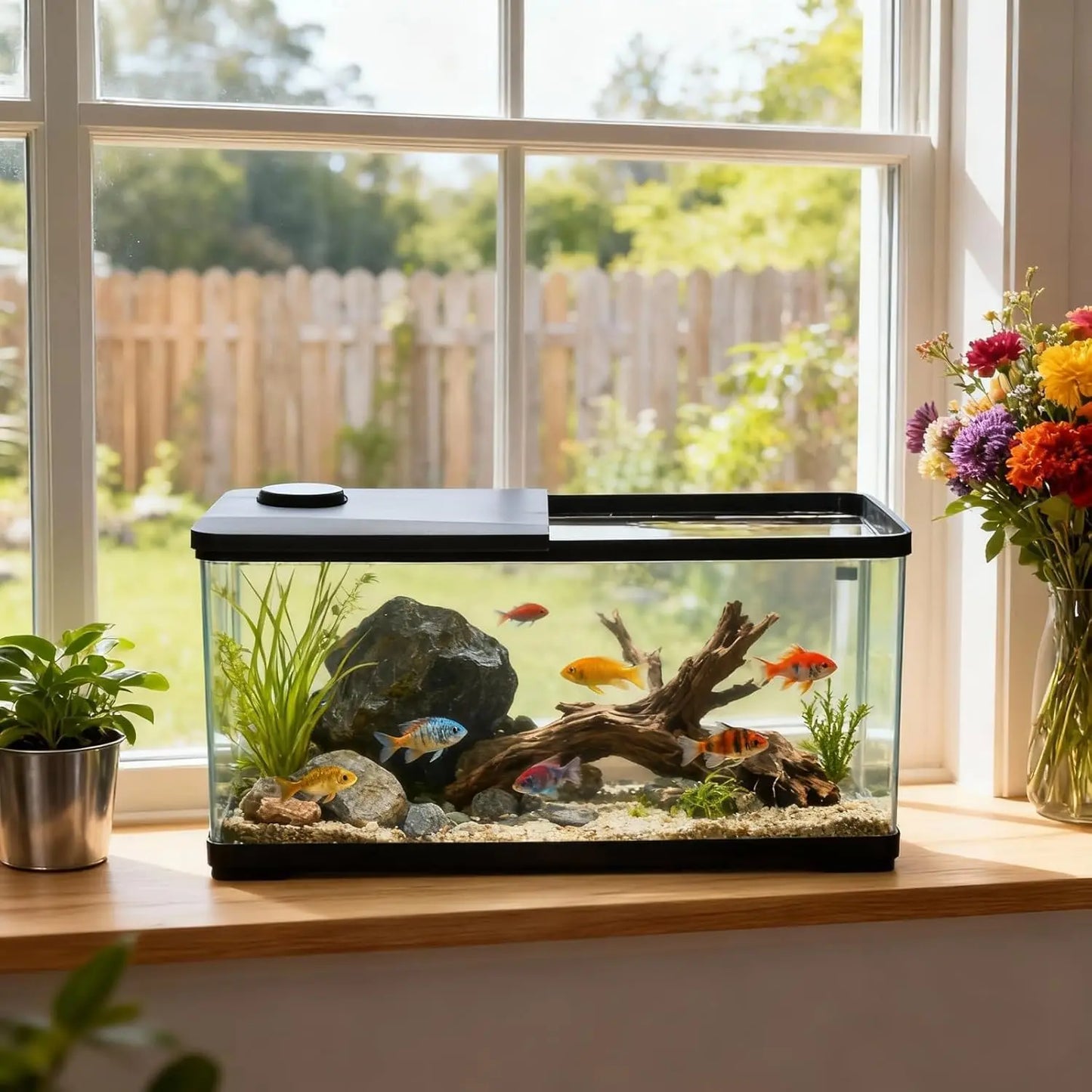 GarveeLife 13-Gallon Aquarium Kit – Complete Fish Tank with LED Light & Lid for Goldfish, Betta & Shrimp