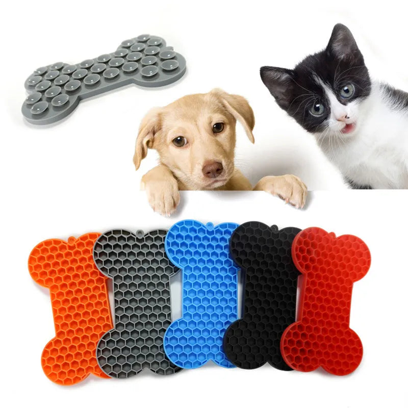 Silicone Pet Licking Mat. Cat Anti-choking With Slow Food Bowl. Puppy Bath Distracted Licking Plate.