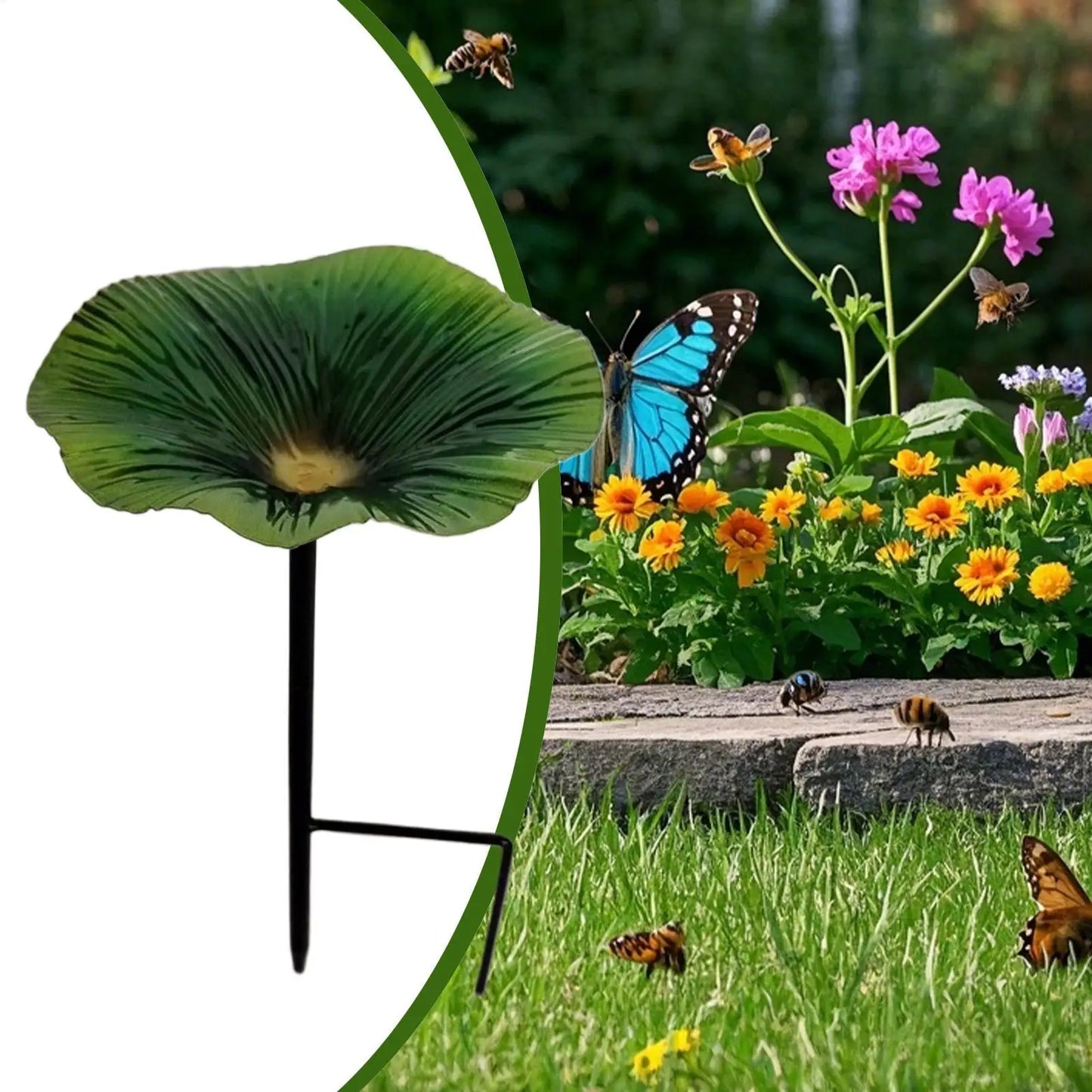 Bird Bath for Outside Garden. Bird Bath Feeder with Metal Stake. Flower Shape Decorative Feeding/Watering Station