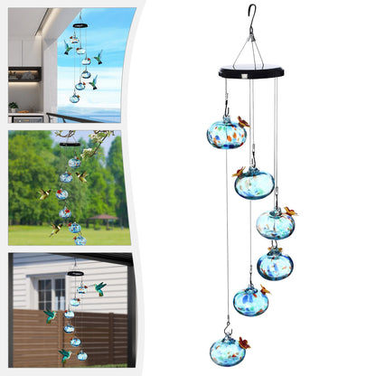 Glass Ball Hummingbird Feeder for Outdoor. Hanging Bird Feeder, Hand Blown Glass, Color Changing 6 Feeding Ports