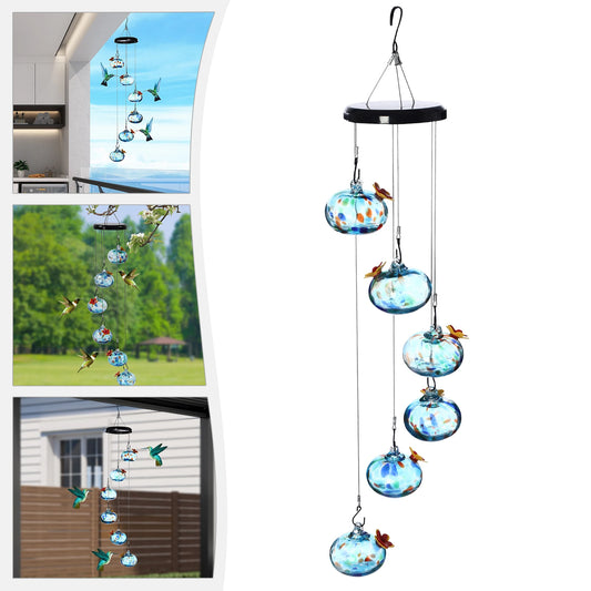 Glass Ball Hummingbird Feeder for Outdoor. Hanging Bird Feeder, Hand Blown Glass, Color Changing 6 Feeding Ports