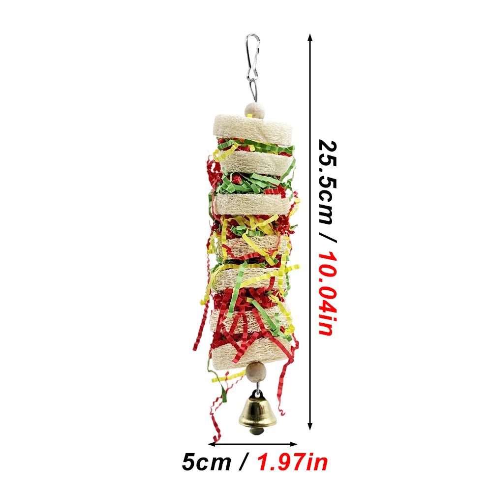 Funny Bird Toys. Parrot Toys Swing. Parrot Cage, Natural loofah. Hanging with Bell. Cockatiel, Parakeet Pet Bird Bites, Climb Chew Toys