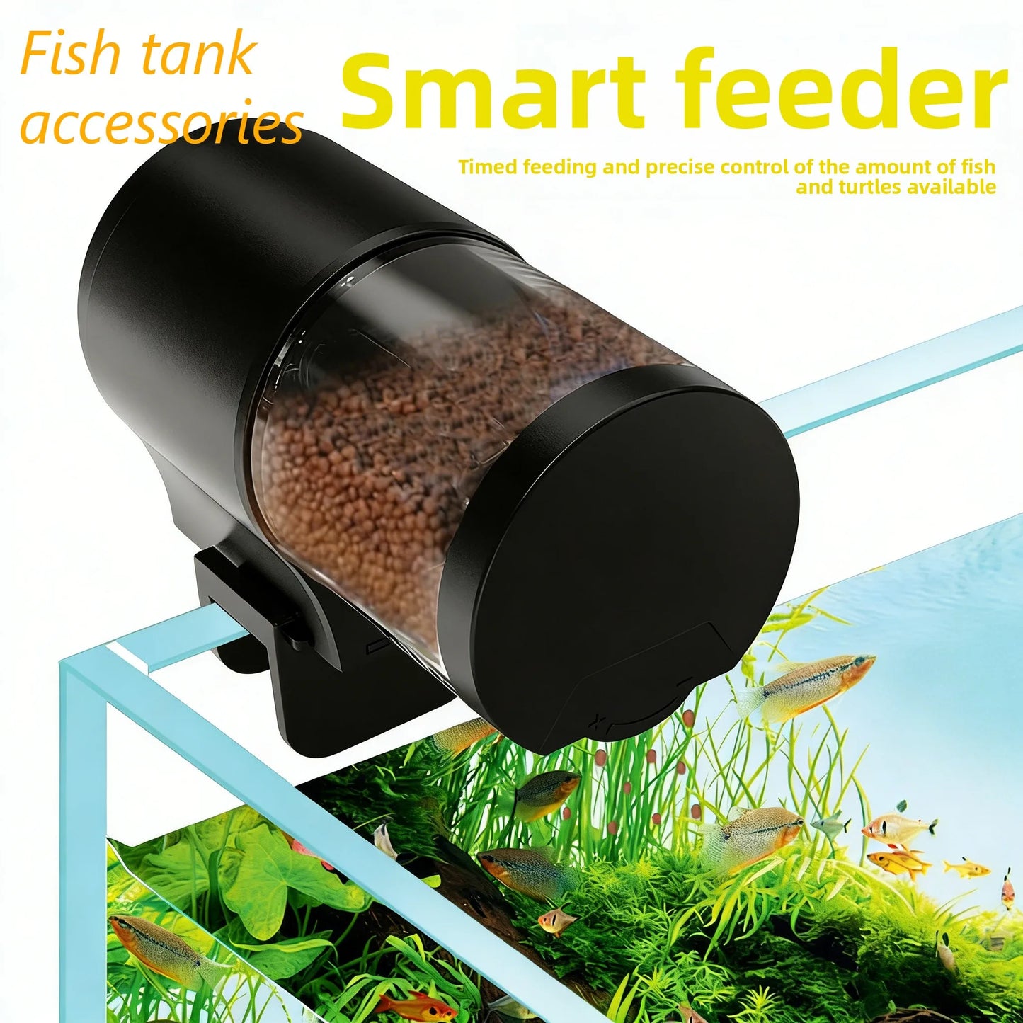 Programmable Automatic Fish Feeder. 100ML Battery Powered for Aquariums and Accessories. Vacation Use. Easy to Install