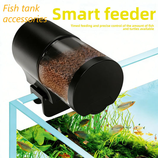 Programmable Automatic Fish Feeder. 100ML Battery Powered for Aquariums and Accessories. Vacation Use. Easy to Install