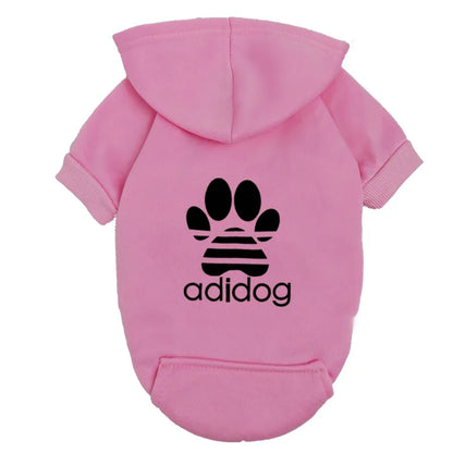 "Adidog" Style Dog Hoodie - Fleece Lined Pet Sweatshirt with Paw Logo - Casual Small Dog Outfit Jumper - Grey