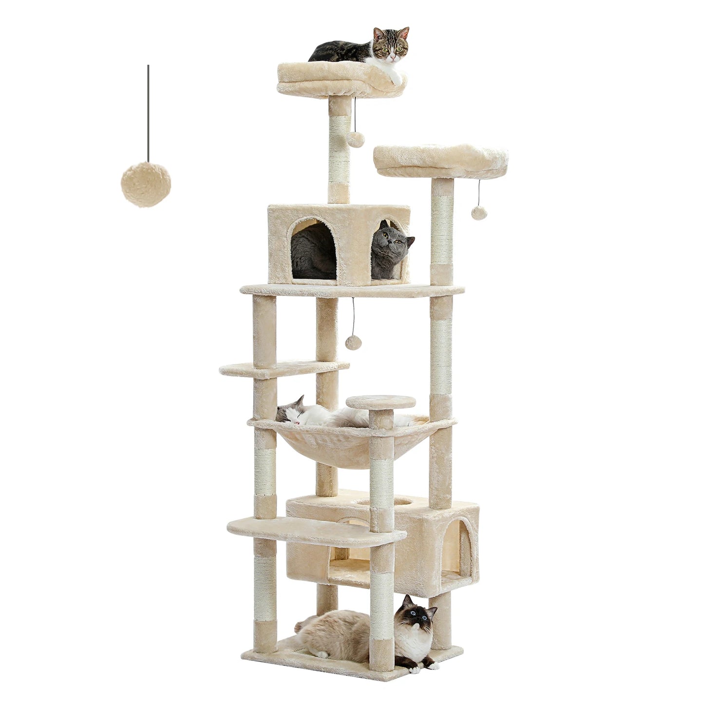 Large Cat Tree and Tower for Indoor Cats With Sisal-Covered Scratching Posts. Spacious Hammock, Padded Perches and Condos Cat Toys