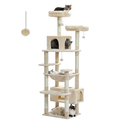 Large Cat Tree and Tower for Indoor Cats With Sisal-Covered Scratching Posts. Spacious Hammock, Padded Perches and Condos Cat Toys