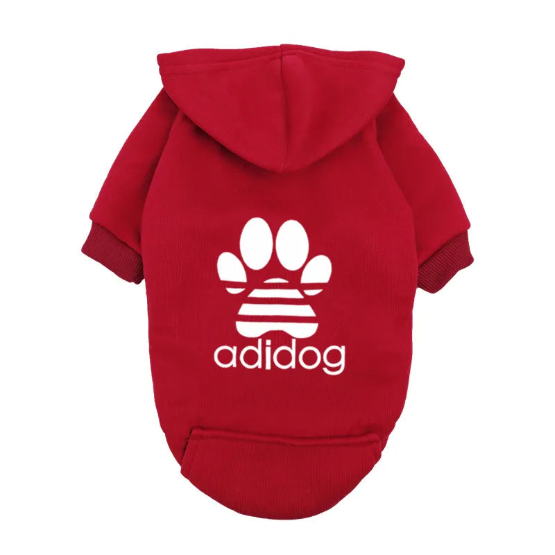 "Adidog" Style Dog Hoodie - Fleece Lined Pet Sweatshirt with Paw Logo - Casual Small Dog Outfit Jumper - Grey