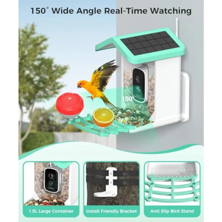 Bird Feeder with Camera. 4K HD AI Birds Species Identification Cam. Smart Bird Camera with Solar Powered Auto Capture and Instant