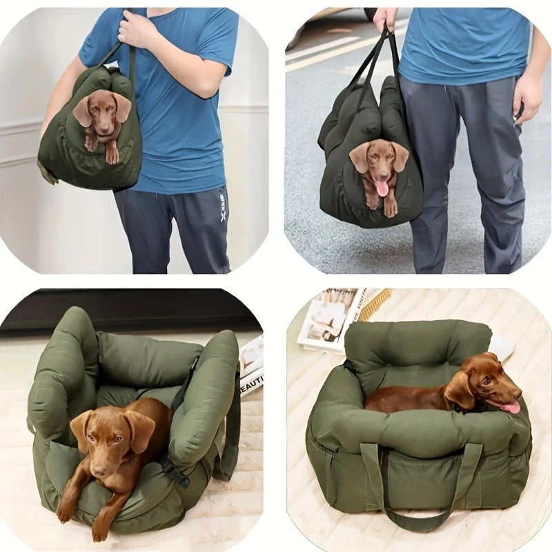 Dog Car Seat with Safety Belt - Non-Slip, for Small Dogs, Washable Travel Carrier with Secure Straps for Safe Car Seat