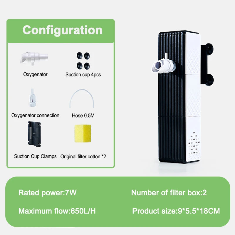 5/12/18/25w Fish Tank Filter, Water Purification Cycle. Three-In-One Built-In Small Aquarium Filtration System Oxygen Pump, Mute