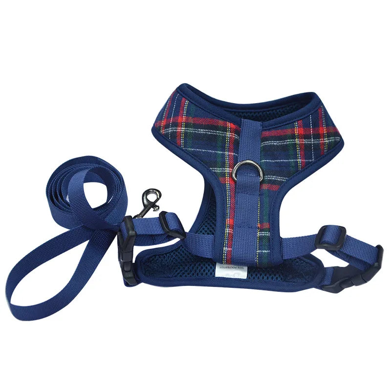 New Dog Harness and Leash Set. Traction Rope Plaid Chest Strap. Small and Medium-sized Dogs