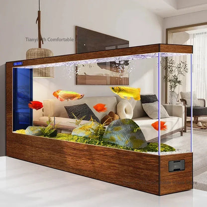 Super Large Transparent Luxury Aquariums. Long Floor-to-ceiling Fishbowl