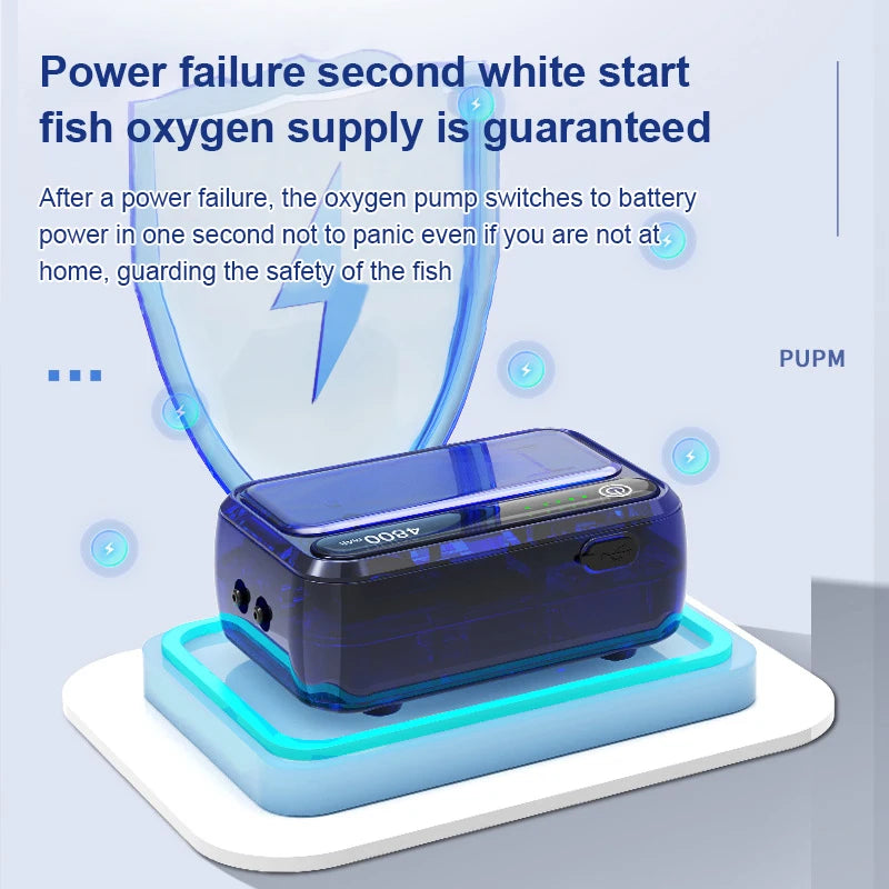 4800mAh aquarium oxygen pump, USB charging. Small, portable oxygen pump, Indoor and outdoor fishing aerator
