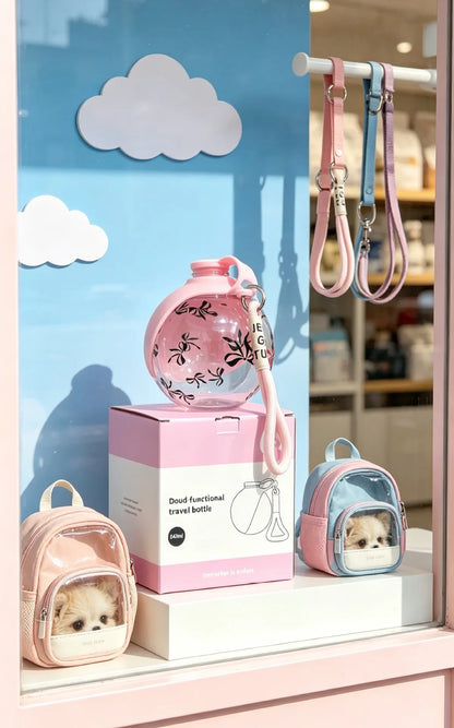 1PC, 545ml Portable & Hangable & Lightweight Pet Water Bottle for On-the-Go Outdoor Use. Food-grade Silicone Bottle.