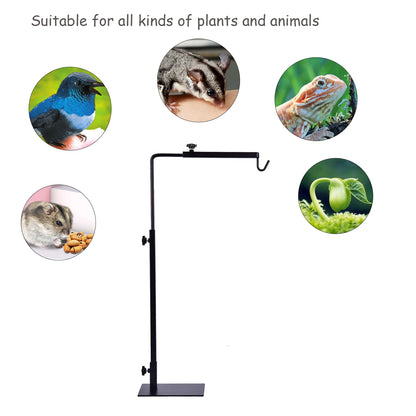 Adjustable reptile light stand, 15-25 inches, suitable for pet reptiles, amphibian aquariums, and plant lighting.