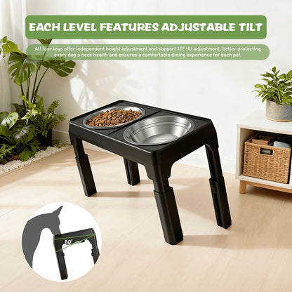 Elevated Dog Bowls - 5 Heights, Adjustable.  2 Stainless Steel Bowls for Small ,Medium & Large Dogs or Cats
