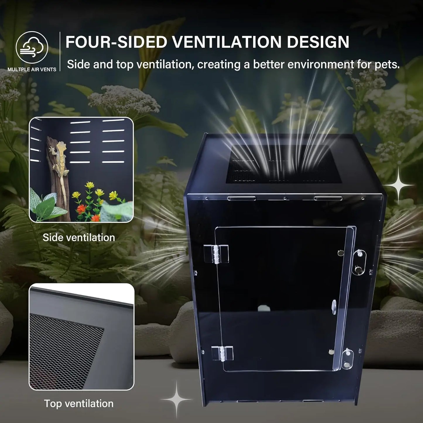 12x12x18 Acrylic Reptile Tank for Geckos, Snakes, Lizards - PVC Terrarium with Light-Blocking Design