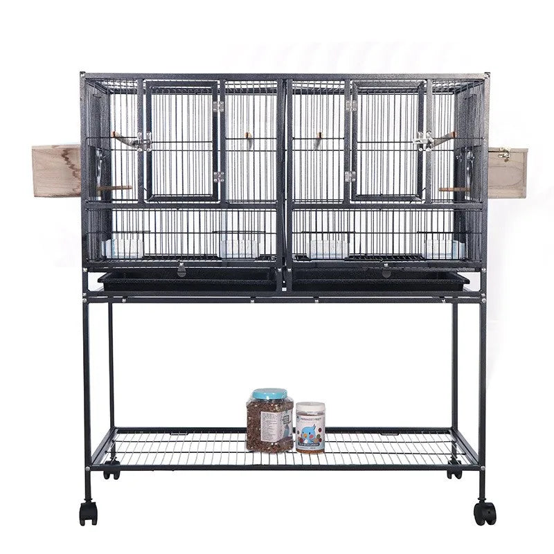 Breeding Flight Bird Cage with Detachable Rolling Stand. Breeder Cage with Perches, Food Boxes, Slide-Out Tray and Storage Shelf.Can be used for other caged animals