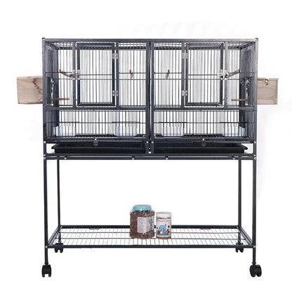 Breeding Flight Bird Cage with Detachable Rolling Stand. Breeder Cage with Perches, Food Boxes, Slide-Out Tray and Storage Shelf.Can be used for other caged animals