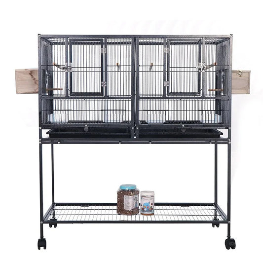 Breeding Flight Bird Cage with Detachable Rolling Stand. Breeder Cage with Perches, Food Boxes, Slide-Out Tray and Storage Shelf.Can be used for other caged animals