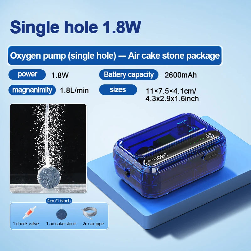 4800mAh aquarium oxygen pump, USB charging. Small, portable oxygen pump, Indoor and outdoor fishing aerator