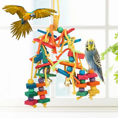 Wood Parrot Bird Toys. Love Bird Cage. Funny Training Bird Toys. Cotton Rope. Parrot Toy, Bite Resistant, Bird Tearing.