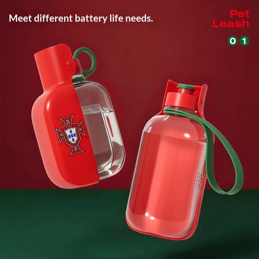 Portuguese football team pet dog and cat drinking bowl. Outdoor travel, leak-proof puppy water fountain