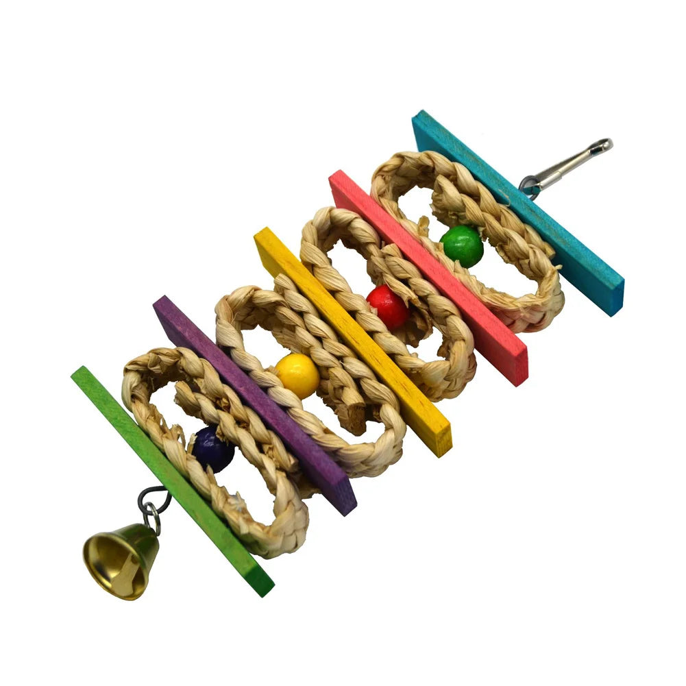 Cage Hanging . Bird Climbing, Chewing Toys. Multicolored Natural Wooden Bird Chewing Toys for Conure, Cockatiel, Budgies and others.