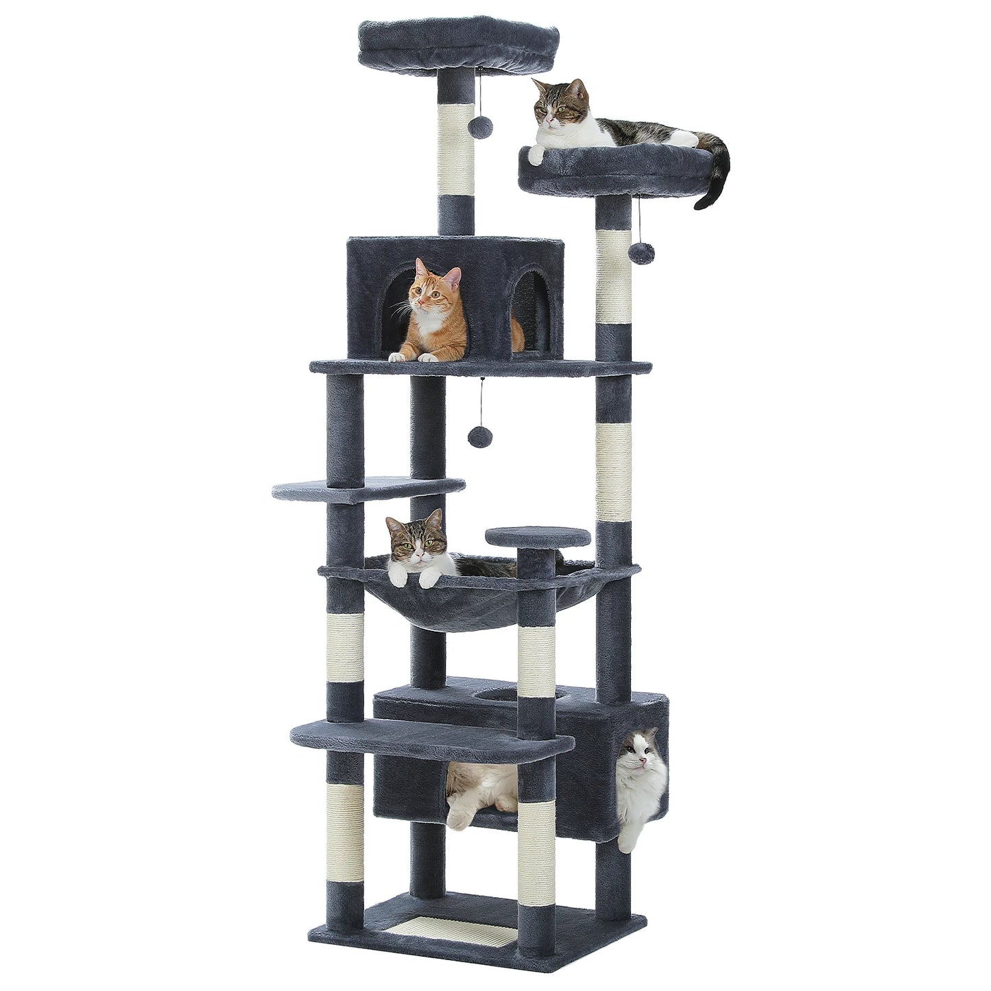 Large Cat Tree and Tower for Indoor Cats With Sisal-Covered Scratching Posts. Spacious Hammock, Padded Perches and Condos Cat Toys