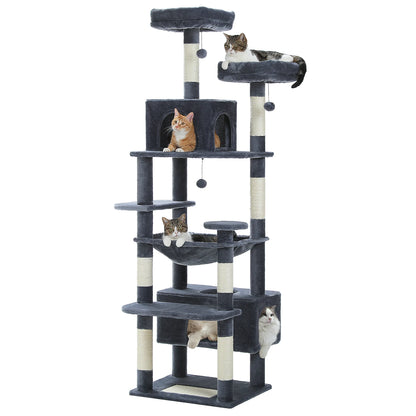 Large Cat Tree and Tower for Indoor Cats With Sisal-Covered Scratching Posts. Spacious Hammock, Padded Perches and Condos Cat Toys