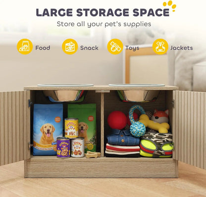 Elevated Dog Bowls with Storage Cabinet, Pet Feeding Station with Slow Feeder & Non-Slip, For Large Pets