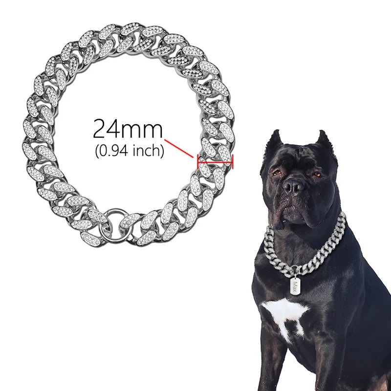 ABS Plastic Dog Collar Chain Diamond Inlay Sparkle. Cat Collars, Small Medium Large Dogs