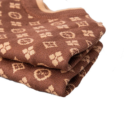 Soft Thick 2 Legged XS-2XL Luxury Dog Winter Clothes. Designer Brown Dog Knitted Sweaters /Jumpers
