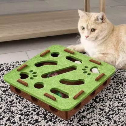 Pet Cat Puzzle Maze Holes. Felt Box With Bell Ball. Kitten Playing Toys Interactive.