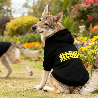 Pet Hoodie for Medium To Large Dogs | Classic Gray with Yellow SECURITY Print, Fleece-Lined for Warmth and Breathability