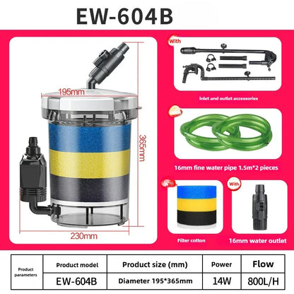110V 220V SUNSUN EW/HW-604B 14W Silent Fish Tank External Filter Bucket.