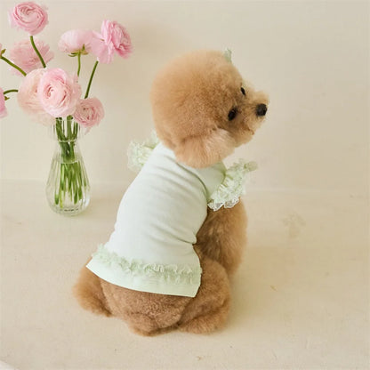 Lace Pet Summer Vest. Soft, Flying Sleeve, Base Skirt, Breathable Dog Clothes.