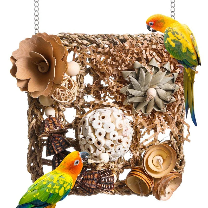 Bird Toys. Bird Foraging Grass Mat Climbing Wall For Parakeet, Parrot, Cockatiel, Conure, Lovebird