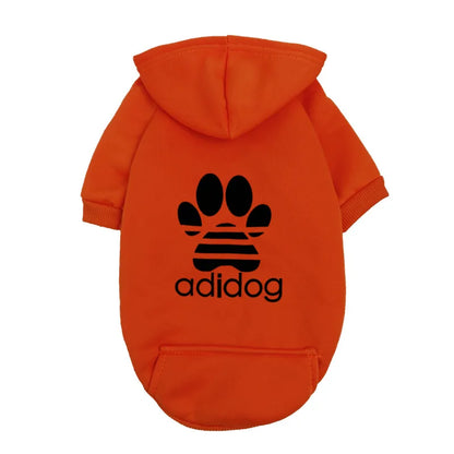 "Adidog" Style Dog Hoodie - Fleece Lined Pet Sweatshirt with Paw Logo - Casual Small Dog Outfit Jumper - Grey