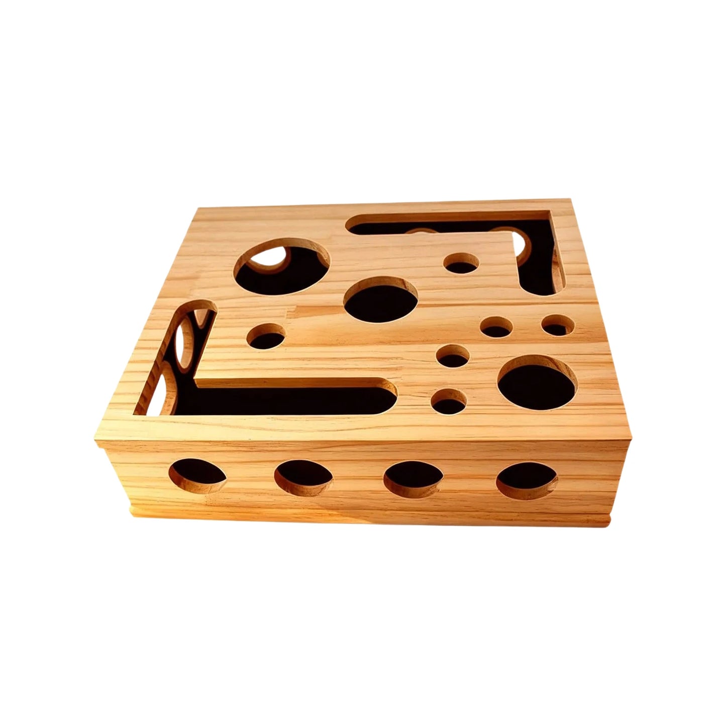 Interactive Frosted Wooden Cat Maze Toy. Pet Treat Dispenser Puzzle Box. Cat Enrichment Plaything. Kitten Foraging Game Feeder