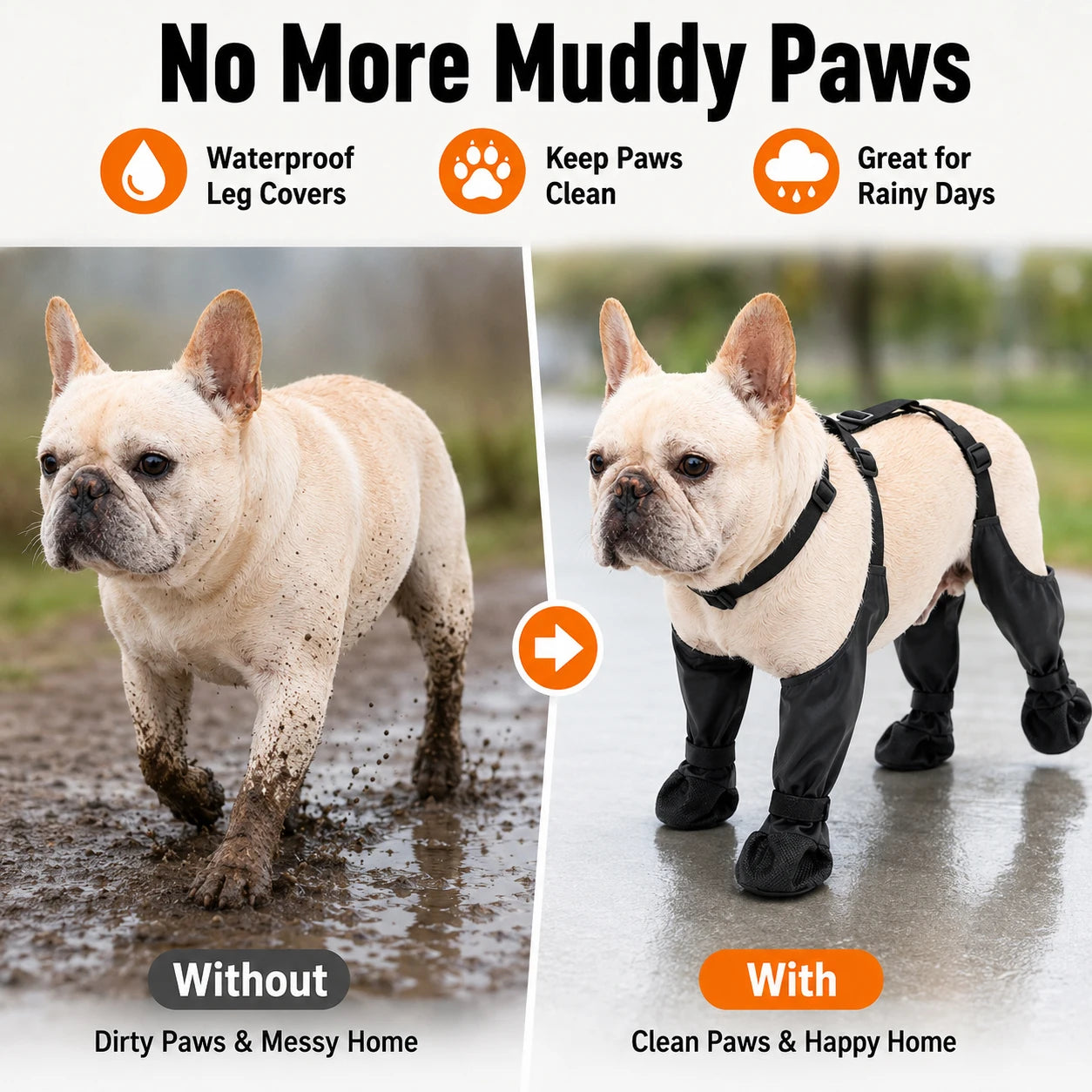 Dog Full-Leg Waterproof Protectors. Mud & Stain Resistant. Non-Slip Dog Shoes Perfect for Medium & Small Pet Breeds in Rainy Days