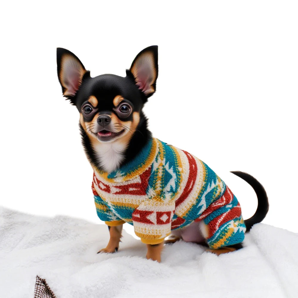 Dog Christmas Outfit, Holiday Pet Clothes for Small Dogs. Boy/Girl, Festive Pajamas with Feet, Puppy Onesie