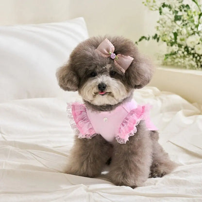Lace Pet Summer Vest. Soft, Flying Sleeve, Base Skirt, Breathable Dog Clothes.