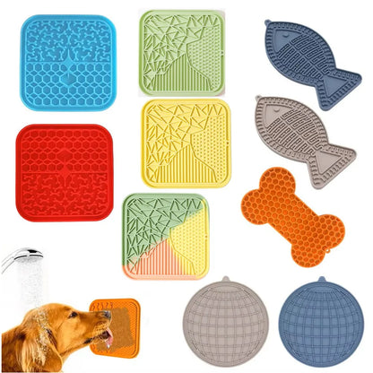 Silicone Pet Licking Mat. Cat Anti-choking With Slow Food Bowl. Puppy Bath Distracted Licking Plate.